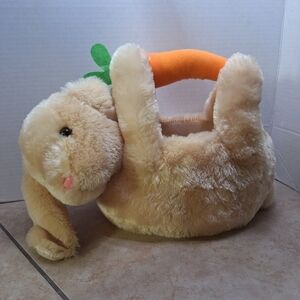 Happy Go Fluffy Easter Basket Bunny Carrot Handle Tan Orange 9" Walgreens 2023